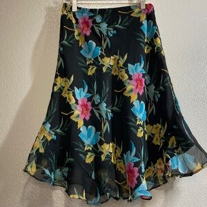 Vintage 90s Y2K Notations Dark Floral Chiffon Flounce Ruffle Hem Skirt sz PM PS?